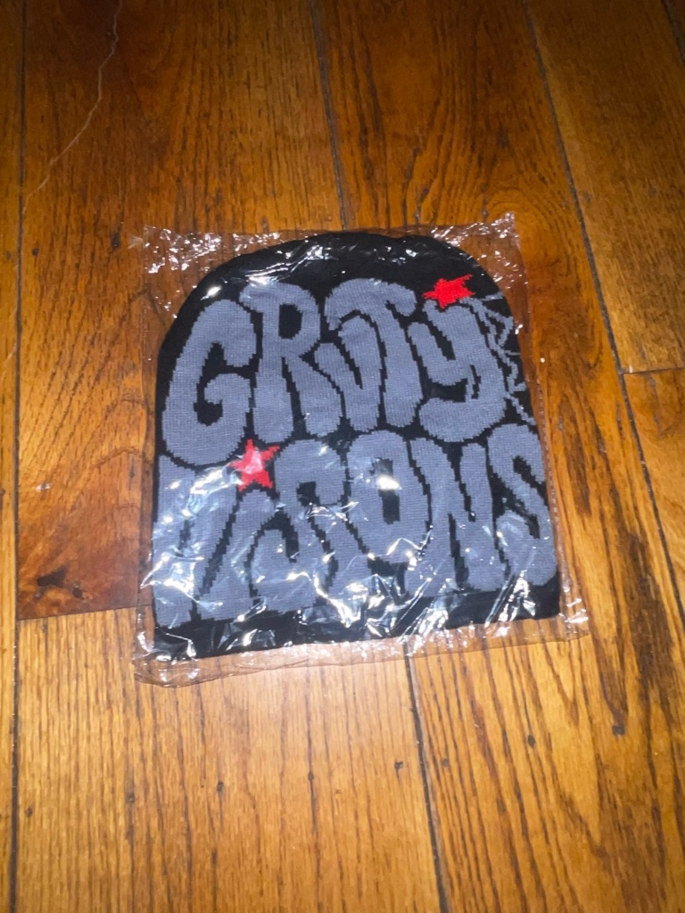 Gray Macons Black & Gray Knit Beanie with Red Stars